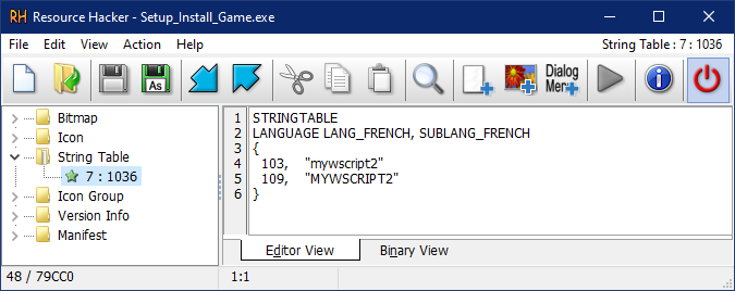 string table for the setup file